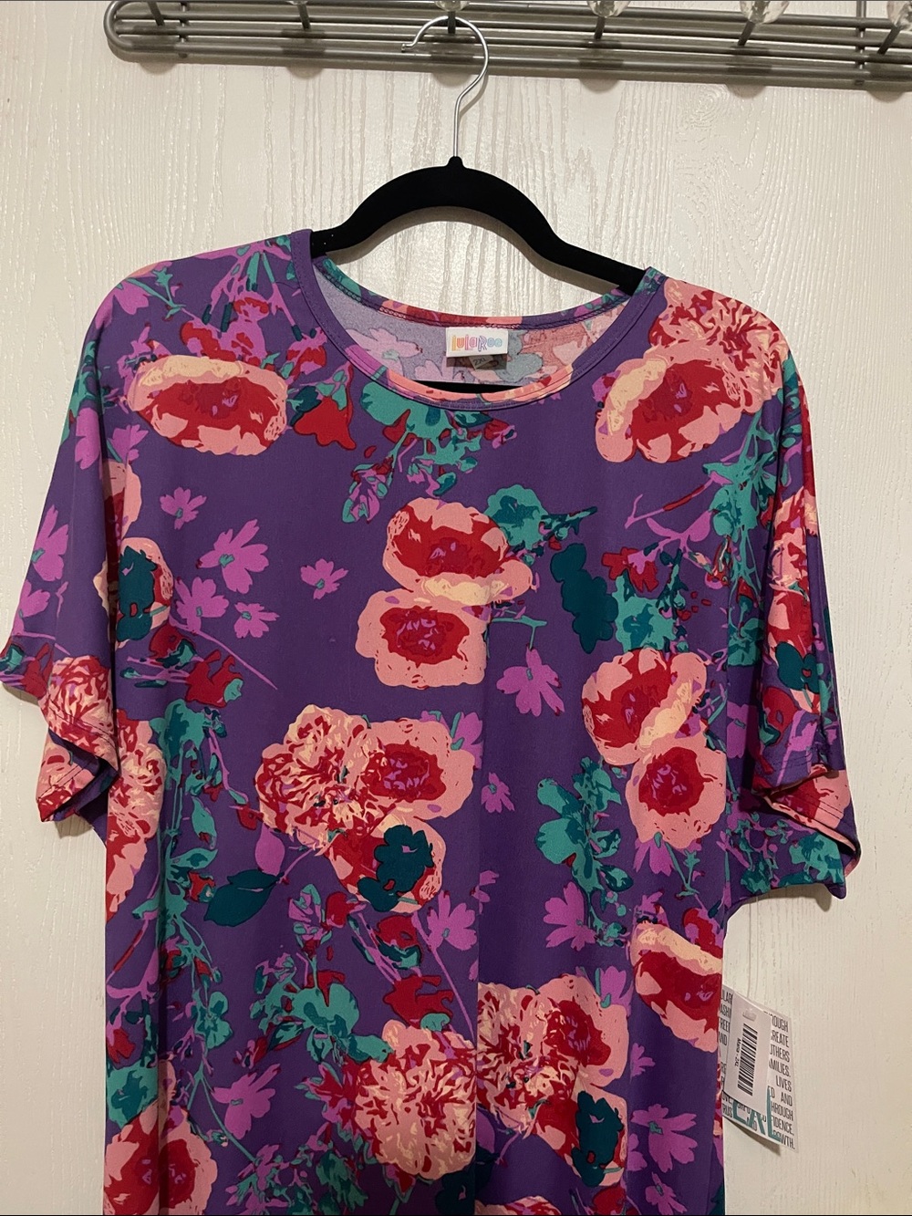 LuLaRoe Maria 3-XL Dress Purple Floral Short-Sleeve Maxi - BNWT